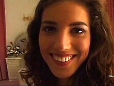 Hot brunette gets naked and gives a blowjob