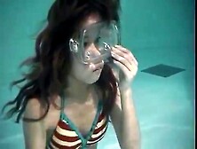 Asian Girl Underwater Breath Hold