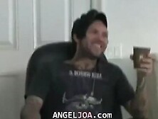 Tatooed model masturbating in fetish interview