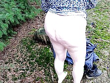 She has to strip completely naked for her tits punishment in the woods