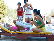 Four colorful lesbians with toys