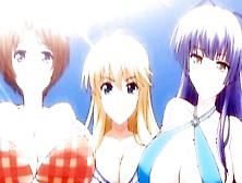 Busty and curvy anime girls fuck hardcore at the beach