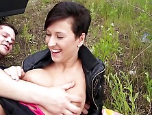 Slutty short hair whore ride ugly fake agents prick in public