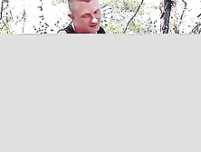 BBW blonde and her friend in dildo play outdoors