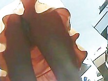 long legged in a shoe shop upskirt (fake) bending over trying shoes