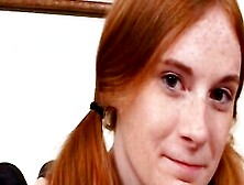 Spouse and wife screw cute redheaded babysitter with petite breasts on bed