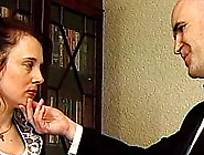 Naughty maid spanked across her ass