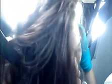 Brunette girl gives car blowjob and swallows cum