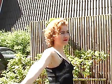 German redhead stops car for fucking