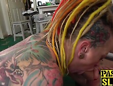 Tattooed Babes Fed Jizz After Hardcore Threesome Drilling