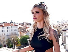 Sophie,  a naughty blonde,  wants to get fucked by two stallions