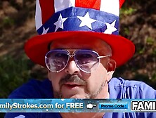 Stepmom and Stepdaughter Share a Wang During a Family BBQ,  Sucking and Banging