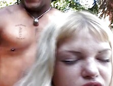 Black Dude Stick His Huge Dick in All Tight Holes of a White Girl Outside on the Sunbed