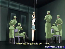 Chained hentai coed gangbanged by soldiers