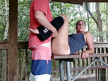 Milf In Yoga Pants Getting Fucked On Picnic Table - Dont Get Caught!