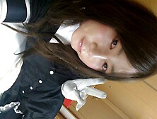 A Japan Man's Step Daughter Masturbates Wearing Full-Body Tights Under A Maid Outfit