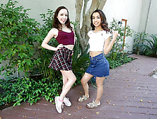 Step Daughters Aliya & Jackie Swap Step Daddy's Cum After Taboo Threesome