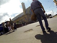 Russian Girl Thick Ass In Denim Skirt Upskirt