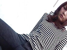 Japanese Chick Plays with Her Hairy Pussy and Strokes a Guy with Big Cock Outdoor