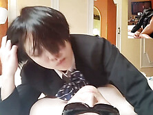 Japanese girlfriend dominates with nose licking in amateur handjob video