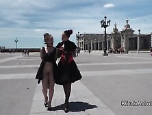 Slave on leash humiliated in public